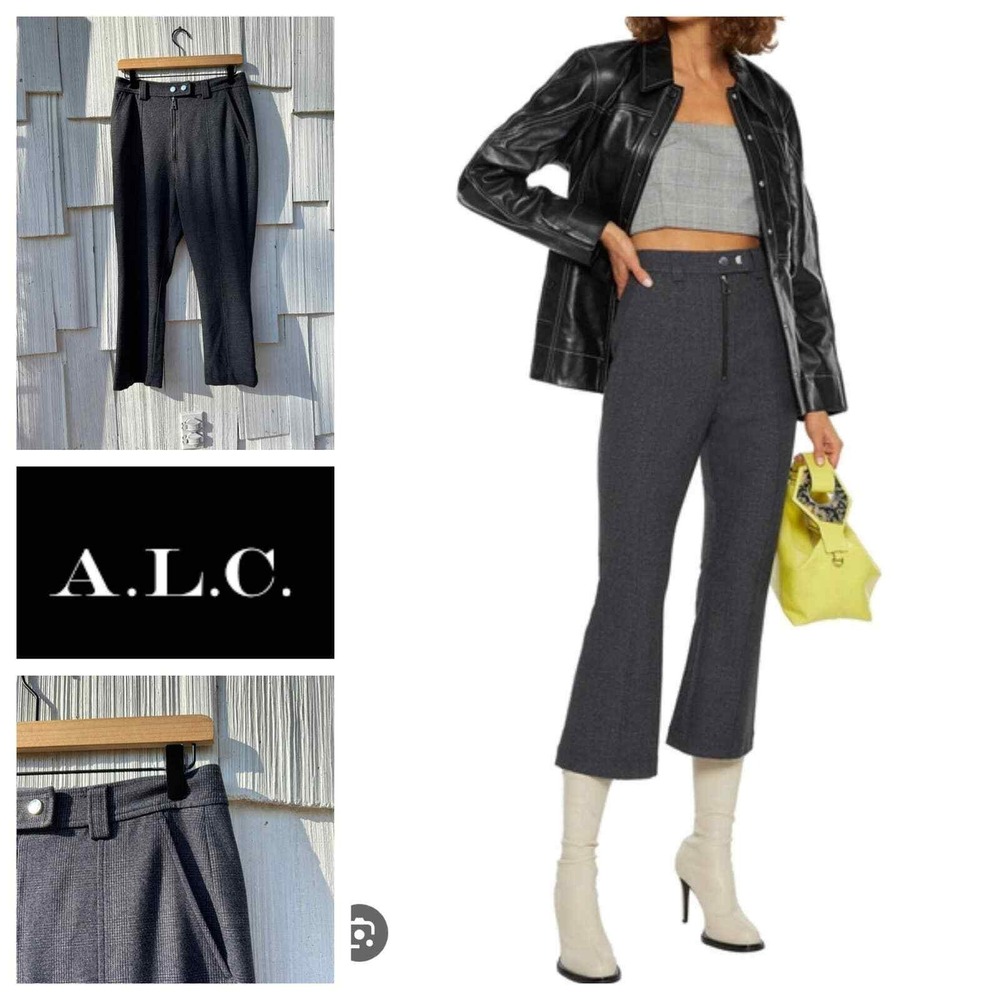 A.L.C Lucien Prince Of Wales Checked Woven Kick-flare Pants‎ In Grey Blue Sz 6